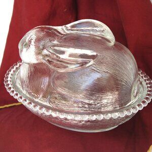 #443 MID-CENTURY INDIANA GLASS CLEAR TEXTURED BUNNY RABBIT